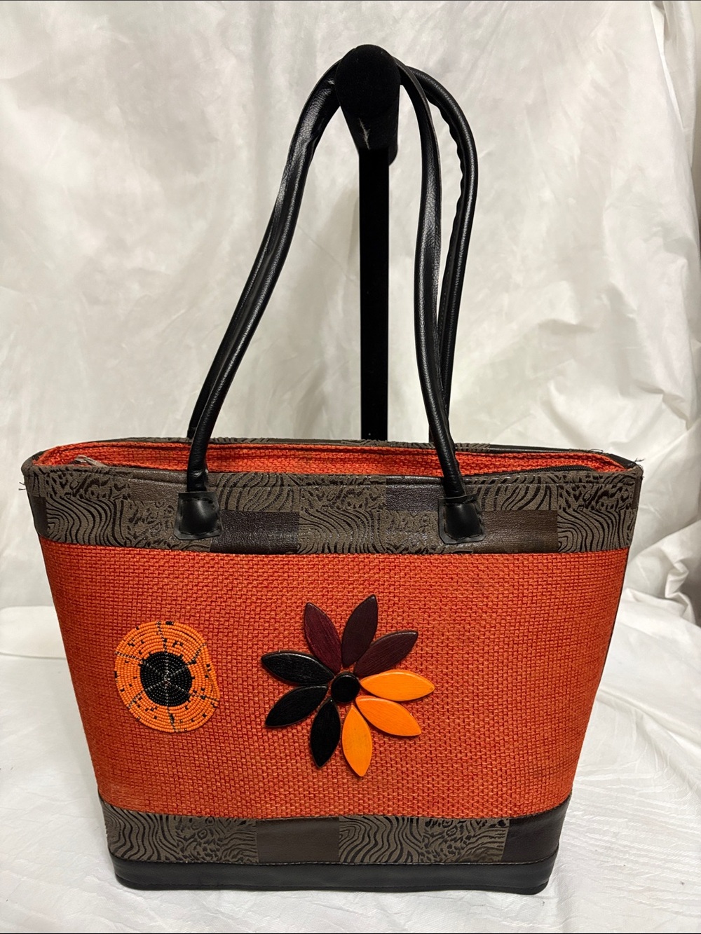 Woven Floral Accent Tote Bag NWOT